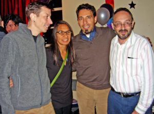 Angeline Acain with Ben Suazo, Gay Parent magazine Marketing and Administrative Assistant (brown shirt) and friends.